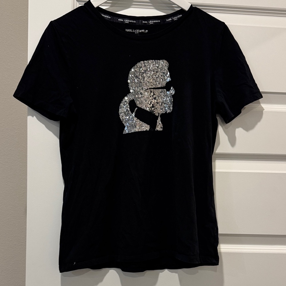 Karl Lagerfeld Black Tee with Silver Embellishment